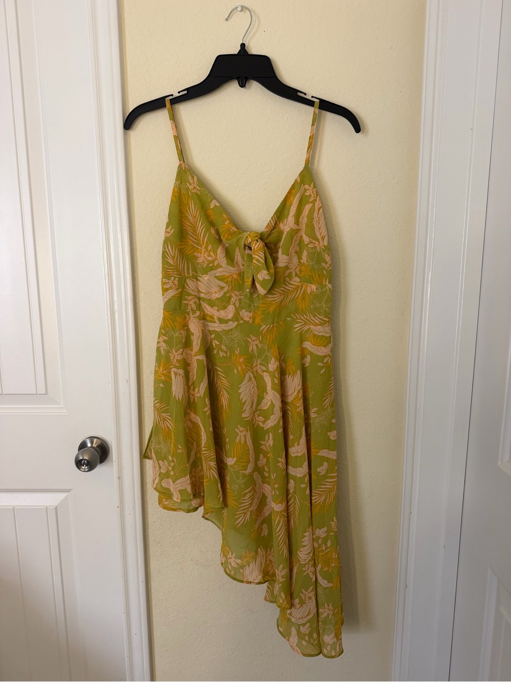 Guess Olive Green Floral Asymmetrical Slip Dress